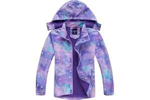 FEWLBY Bambini Giacca Impermeabile con Cappuccio, Ragazze Impermeabile con Cappuccio Giacca a Vento Cappotto Foderato in Pile Capispalla 9-10 Anni
