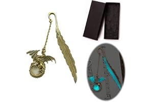 WOOXDYUK Vintage Feder Metall Lesezeichen, Retro, leuchtet im Einzigartiges Glow in The Dark Lesezeichen Geschenk für Männer Frauen Liebhaber(Antikes Gold Drache)