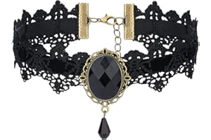 Greoer Choker Necklaces for Women, Mothers Day Gifts Black Choker Gothic Jewellery, Black Lace Choker Steampunk Accessories for Women Girls Cosplay Party