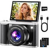 8K 96MP Digital Camera with WiFi, 20X Digital Zoom, Photo Camera with Auto Focus and Anti-Shake Stabilization, 3.5" 180&deg; Flip