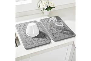 Kssiaz Alfombrilla Escurreplatos para Fregadero, Salvamanteles de Piedra Secado Rápido para Encimera de Cocina de Diatomita con Protección de Silicona, Alfombrillas Plegable Resistente al Calor, Gris