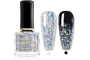 Born Pretty Smalto per unghie Glitter, smalto per unghie con paillettes Rainbow Shining Glitter Smalto per unghie super brillante argento