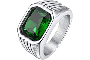 Bestyle Anello Acciaio Inossidabile Uomo, Anello Uomo Argento/Nero con Pietra Rubino/Zaffiro/Smeraldo/Onice Nero, Anello Personalizzato Ragazzo Maschio con Misura IT 14.5-32.5, Idee Regalo