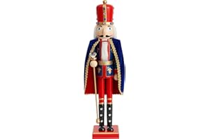 ‎THE TWIDDLERS THE TWIDDLERS XL Extra großer hölzerner Weihnachts-Nussknacker-Soldatenkönig, 90cm in festlichem Rot & Blau, hochwertiges handgefertigtes Kiefernholz, klassisches traditionelles Ornament