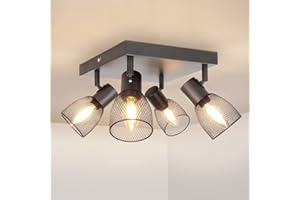 Dehobo Focos Para el Techo E14, Lámpara de Techo de 3 Focos Giratorios Negro, Foco de Pared Cuadrado Iluminación LED con Pantallas de Malla Metálica para Dormitorio Cocina Pasillo (Sin bombillas E14)