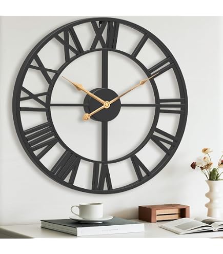 Große Wanduhr Im Industrie-Look – 40 Cm, Nussbaum-Optik, Lautlos, Aus Metall & MDF