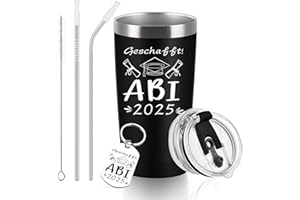 Diztoud Prezenty z okazji matury 2025, z okazji zakończenia szkoły, z podwójnymi ściankami, ze stali nierdzewnej, z pokrywką i słomką, breloczek do kluczy