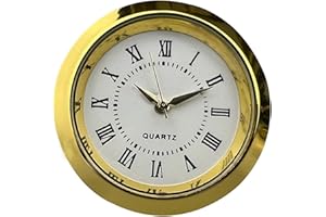 FACULX Miniatur-Quarzuhr-Einsatz, runde Quarzuhr, Fit-Up-Uhrwerk, Miniaturuhr, weißes Zifferblatt, goldfarbener Rand, Edelstahl-Rückseite, passend für Küche, Zuhause, Wohnzimmer, Schlafzimmer, Schule (36 mm)