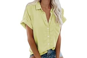 BUDAOWENG Chemise à Col Revers à Manches Courtes Et Décontractée pour Femme Tee Shirt De Sport Court Couleur Confortabletunique Chemisier Hauts Casual Blouse Chic Et élégant Grande Taille, 3XL