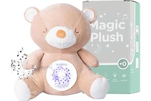 HuBorns - Peluche Musical Bebe con 3 Modos Ruido Blanco para Dormir y 15 Nanas, Luz Quitamiedos Infantil con Proyector de Estrellas y Galaxia, Regalo para Bebe Recién Nacidos Originales (Oso)
