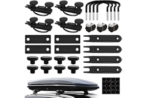 Asasytal 4 Point Roof Box Mounting Kit, Universal U Bracket Fitting for Car/SUV/Van, U-Bolts Clamps with 8 Heavy Duty Lock Nuts & 3 Metal Buckle Straps, Roof Box Installation Accessory Kit