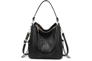 Realer Women Handbags Fashion Hobo Bags Faux Leather Long Strap Shoulder Bag Ladies Synthetic Medium Size Tote Bag Crossbody Bags with Tassel Black