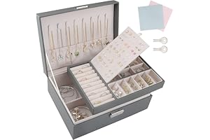 TEIVUL Jewellery Box,2 Layer Jewelry Organizer with 2 Keys and Cleaning Cloth PU Leather Jewellery Box Organizer,for Necklace