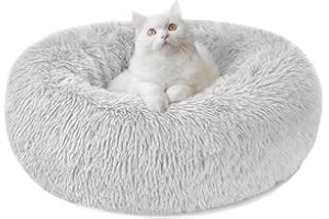 Nepfaivy Cuccia per Gatti e Cani da Interno - Cuscino a Ciambella Peloso per Gatti e Cani, Letto Morbido e Antistress per Piccoli Animali Domestici (M-50cm/19.7in, Grigio Chiaro )