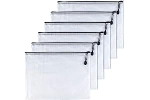 Oaimyy Dokumententasche B4,6 Stück Dokumententaschen mit Reißverschluss, Mesh-Kunststoff-Reißverschlusstaschen für Dokument, Büro, Schule, Papier, Dokumente, Hausaufgaben, Kosmetik(Schwarz)