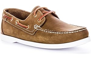 JUSTINREESS ENGLAND Bay Men's Leather Exposed Stitch Deck Boat Shoes, Durable and Stylish Footwear