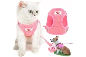 Zunea Ensemble Harnais et Laisse pour Chat Petit Chien Anti-Fuite Réglable Réfléchissant en Maille Souple Rembourrée en Velours Côtelé Harnais Gilet pour Chatons Chiots Chihuahua Yorkshire Rose S