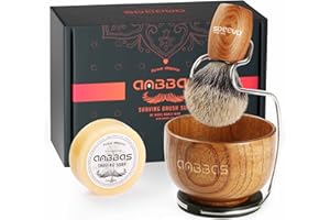 Anbbas 4in1 Rasierset, Reines Dachshaar Rasierpinsel Holzgriff und Große Seifenschale,Edelstahl Rasierständer mit 3,5OZ Naturrasierseife Puck Nachfüllung für Männer