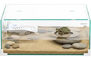 AQPET Tartarughiera in Vetro con Coperchio E Isola per Tartarughe d'Acqua Tortuga, 40 40x24x17 cm 16 Litri