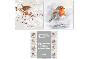 Cancer Research UK Box of 24 Charity Christmas Cards - 2 Designs - Robin & Wren