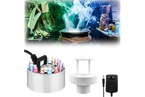 WIYETY Ultraschall Vernebler: 12 LED Nebelmaschine Ultraschall Vernebler Mist Maker Wassernebler Fogger mit Abnehmbarem Spritzschutz, Nebelmaschine Innen oder Außenbrunnen, Halloween, Silber