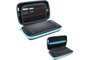 Orzly 3DSXL Case, Aufbewahrungstasche für 3DS XL oder New 3DS XL - Hartschalen Schutzhülle für das Original Modell 3DS XL oder das Nue Nintendo 3DS XL Konsole & Accesoires - BLAU auf Schwarz
