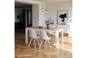 FURNITABLE Esstisch mit 4 Stühlen Esszimmergruppe, Esszimmerstühle und Rechteckig Küchentisch Essgruppe Sitzgruppe für Wohnzimmer Küche Büro(160cm Eiche-Weiß Tischbein Tisch+4 Weiß Stühle)