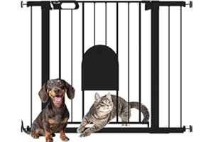 PawHut Cancellino per Cani Regolabile con Porta Piccola e Montaggio a Pressione, Barriera per Cani con Chiusura Automatica, 75-103x76 cm, Nero