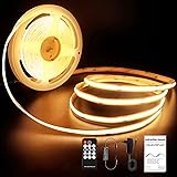 ROUKLE Striscia LED COB 8mm - 5M, 24V, Super Luminosa e Dimmerabile, CRI90+ con Controllo RF | 2400 LEDs | Bianco Caldo 2700K