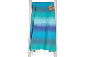 ZusenZomer Fouta XXL Casablanca – 200 x 200 cm – ręcznik kąpielowy hammam, plażowy, duży i lekki – 100% z wysokiej jakości bawełny (200 x 200 cm, zielony i niebieski)