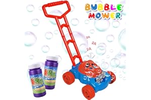 AOLUXLM Outdoor Toys, Toddler Garden Toys for 3 4 5 6 Years Old Kids Gifts, Bubble Machine Toys for Boys Girls, Bubble Lawn Mower & 8oz Bubble Solution, Bubble Blower for Kids Toddlers