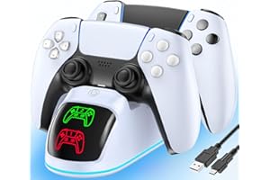 RYSKER Station de Charge PS5, Chargeur Manette PS5 pour PlayStation 5 Dualsense et Edge avec Lumière RVB, Station de Charge de Manette PS 5 Rapide avec Câble, Kit d’Accessoires de Chargeur PlayStation 5