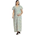 MomToBe Women's Cotton Maxi Maternity Nighty/Feeding Nighty/Pregnancy Night Gown/A-Line Nursing Nighty with Zippers for Nursing Pre and Post Pregnancy