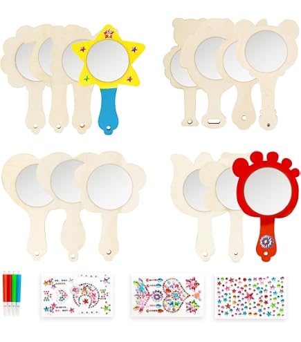Lot De 27 Pièces DIY - 12 Miroirs En Bois Inachevés - Artisanat Enfant - Décoration Peinture Et Customisation