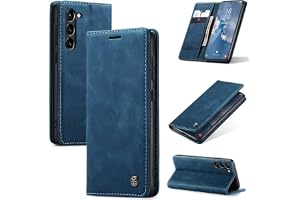 Azororo Skal för Samsung Galaxy S23 Premium Läder Fodral | Blå,Magnetiskt plånboksfodral,flipfodral,Kortplats,Kickstand, V