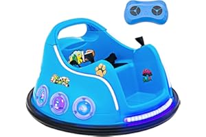 COSTWAY Kids Bumper Car, 12V Electric Ride on Waltzer Cars with Remote Control, 360 Degree Spin, Flashing LED Lights, Built-in Music & Wireless Connection, Battery Powered Ride on Vehicle Toy (Blue)