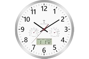 ‎FOXTOP Foxtop Wanduhr Funk Digital Analog 30cm mit LCD-Display – Digitale Funkuhr mit Automatischer Zeitanpassung, Temperatur, Datum & Wochentag, Geräuschlos – Küchenuhr für Wohnzimmer, Badezimmer, Büro
