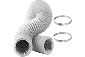 BUCOMTU Abluftschlauch Ø100mm Länge 3 m,PVC Alurohr Schlauch,Lüftungsschlauch,mit 2 Schlauchschelle Edelstahl,Für mobile Klimaanlagen, Abluftventilatoren und LüftungskanalSysteme (3m*100mm -Weiß)