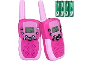 NK Walkie Talkies para Niños de 4 a 9 Años, Juguete Infantil con Linterna, 22 Canales, Larga Distancia 3km, Pantalla LED, Pilas Incluidas- Color Rosa/Violeta