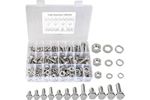 CYLBAQ 192PCS Stainless Steel M6/M8/M10 Hex Head Screws Bolts and Nuts Kit, Bolts Nuts Flat Spring Washers Assortment Kit, Lock and Flat Gasket Washers Metric Bolt Assortment Kit