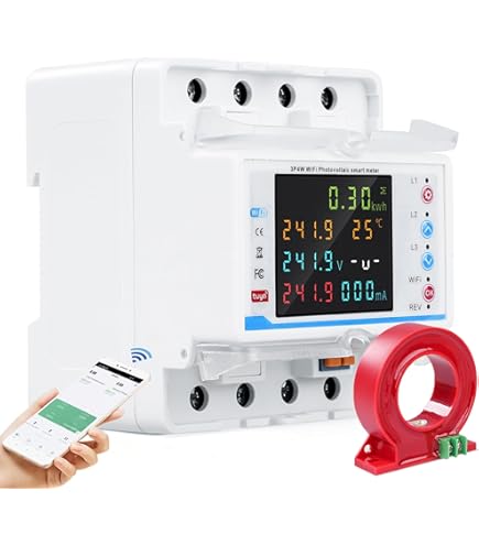 Jadeshay Spanningsstroombeveiliging, 3-delige spanningsbeveiliging, intelligent, eenfasig, instelbaar, overspanning, onderspanning, stroombeveiliging, 230 VAC (40 A