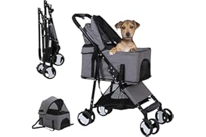 MIXBEL Cochecito para Mascotas Plegable Carrito para Perros Desmontable Acero,Cochecito para Perros y Gatos con Cesta de AlmacenamientoTela Oxford Ruedas Giratorias Frenos Ventana para Perros Gatos