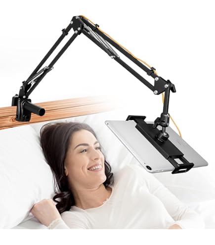 JUBORUI Porta Tablet da Letto, Supporto Tablet Letto con Braccio in Alluminio Stabile, Rotazione a 360° Supporto Tablet da Tavolo per iPad/Pro/Air/Mini, 4,7-12,9'' Tablets