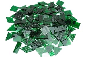 CHICSHIS Large Transparent Textured Glass Mosaic Tiles for DIY Glass Crafts, 200g Stained Glass Pieces Bulk for Mosaic Art, 70pcs Cathedral Mosaic Glass Tiles for Glass on Glass Project, Leaf Green