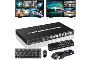 GKRONG HDMI MultiViewer 8x1 with KVM Function, 4K@30Hz HDMI Quad MultiViewer Share 8 Computers simultaneously, Allowing Them to Share a Set of Keyboard and Mouse simultaneously, with IR Remote Control