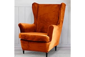 Qelus Samt Ohrensessel Überzug,Sesselbezug Ohrensessel,Plüsch Stuhlhussen Sessel，Möbelbezüge Schutz für Wohnzimmer Schlafzimmer Dekoration (Orange)