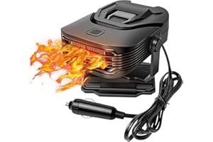 KQLHLHDYZ Chauffage de voiture 2 en 1 - Chauffage et refroidissement rapide - Désembuage avec ventouse rotative à 360° - Prise allume-cigare - Pour tous les pare-brise de voiture - Noir