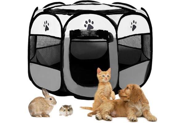BRIMOREA Parc pour Chiot - 74 x 74 x 43 cm - Pliable - pour Appartement, enclos pour Chat et Lapin - Intérieur et extérieur - Gris