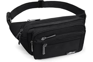 HNOOM Sac Banane Homme Femme Multipoches Sac Ceinture Ville Imperméable Sac Banane Voyage avec Housse de Pluie, Sacoche Banane Grande pour Balade Escalade Voyage Randonnée (Noir)