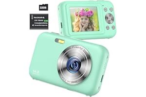 IXNAIQY Cámara de Fotos, 1080P 44MP Cámara Fotos Infantil con Tarjeta 32GB, Cámara Digital Recargable 16X Zoom Digital, 2.4" LCD Cámara Compacta para Niños Principiantes (Verde)